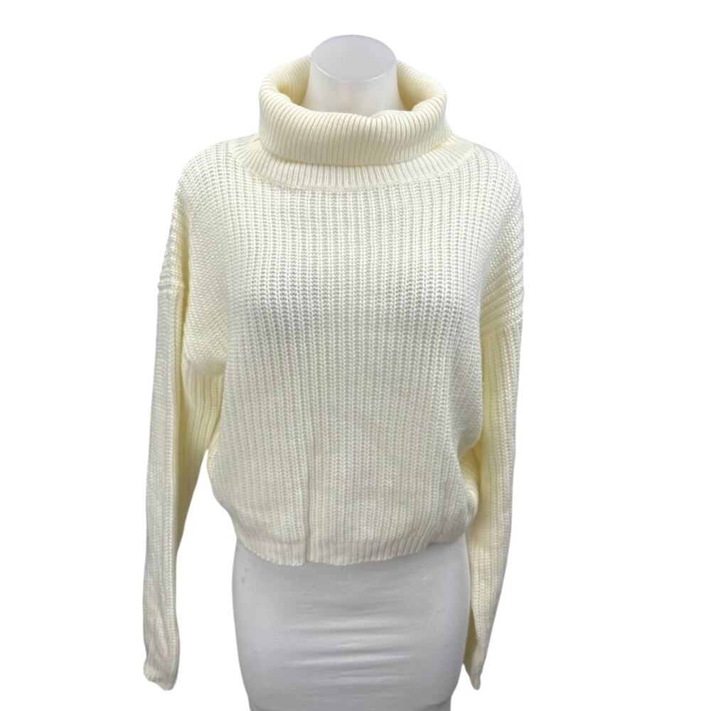 Boohoo Women's Cream White Chunky Knit Turtleneck Long Sleeve Sweater Top Size M